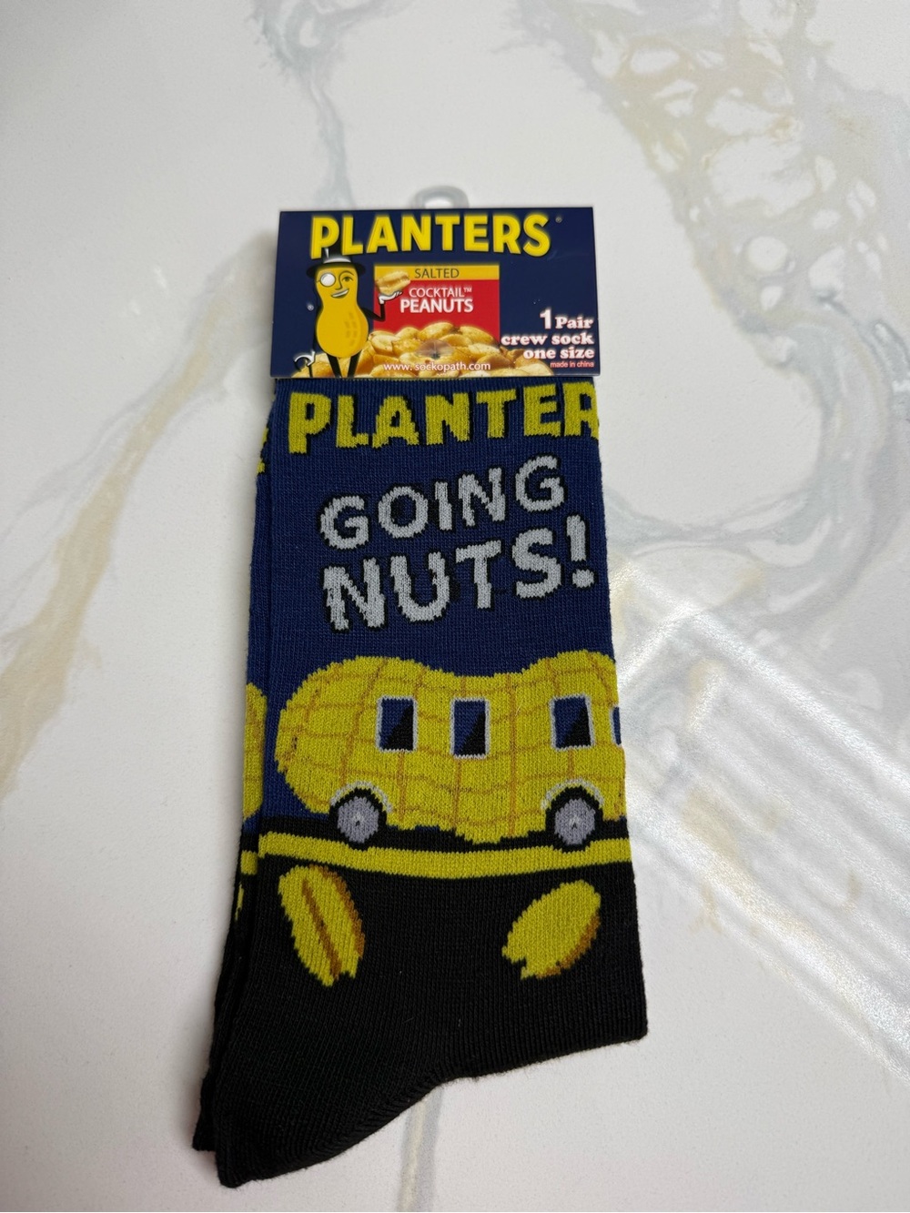 Socks, Planters "Going Nuts!"  Navy & Yellow  NWT size 8-12